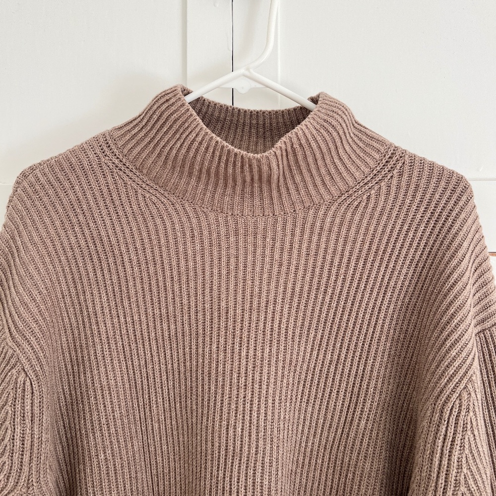 GAP Taupe Ribbed Mock Neck Sweater Relaxed Cotton Knit XS - Picture 4 of 7